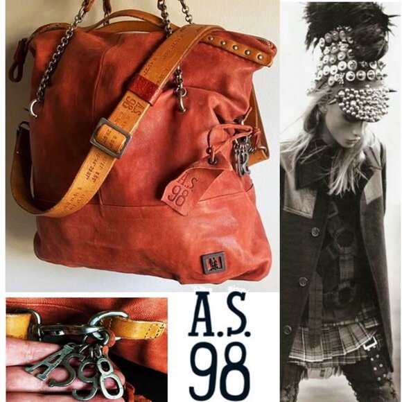 RARE A.S.98 Italian Leather Triple Handles Bag LIKE NEW - Picture 1 of 12